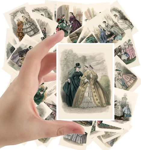 Miniatura 15 de Calcomanías grandes (24 piezas de 2.5 x 3.5 pulgadas), hermosas damas en vestido de seda, retratos victorianos, pintura de museo antiguo, póster