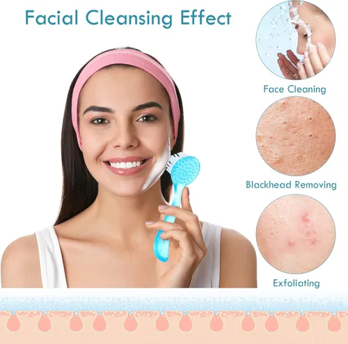 Miniatura 3 de 3 piezas de cepillo de limpieza facial con mango acrílico, exfoliante facial de cerdas suaves, cepillo limpiador exfoliante facial para el cuidado