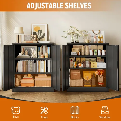Miniatura 5 de BESFUR Armario de almacenamiento de metal de 36 pulgadas de alto, gabinete de metal negro con 2 puertas con cerradura y 2 estantes ajustables