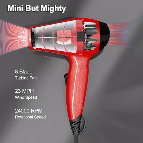 Miniatura 4 de LURA Secador de pelo de viaje con difusor, pequeños secadores de pelo de doble voltaje para mujeres, mini secadora portátil para hombres, secador