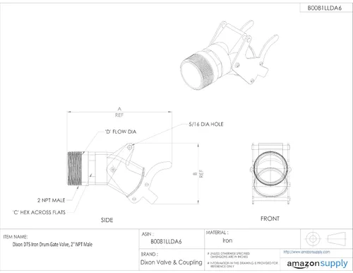 Miniatura 3 de Dixon D75 Válvula de compuerta de tambor de hierro, 2" NPT macho