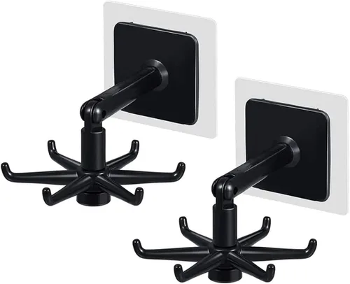 Colgador de utensilios de cocina con 6 ganchos, gancho organizador para debajo del gabinete para cocina y baño, giratorio de 360°, ahorro de