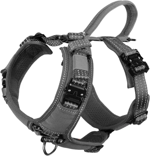 Miniatura 7 de ICEFANG Arnés de correa para perro con 4 hebillas de metal, para perro de tamaño mediano, chaleco K9, pecho en forma de Y, arnés ajustable