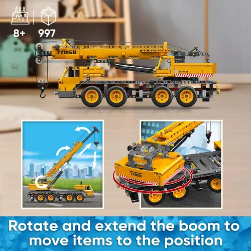 Miniatura 3 de Mould King 17058 Kit de bloques de construcción de grúa, modelo de camión grúa de 997 piezas para construir, juguete de construcción DIY