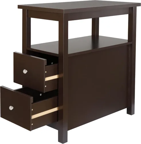 Miniatura 8 de ZENY Juego de 2 mesas auxiliares, mesa auxiliar estrecha con estante de almacenamiento y cajones, mesa auxiliar pequeña para dormitorio, sala