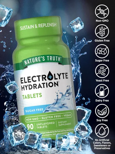 Miniatura 3 de Nature's Truth Tabletas de electrolitos Sin azúcar 90 unidades Suplemento de hidratación vegano, sin OMG y sin gluten con minerales