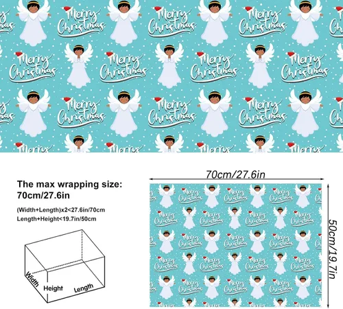 Miniatura 4 de Dtiafu Papel de Regalo Navideño Afroamericano Papel de Regalo Negro de Papá Noel a Granel Diseños Lindos de Navidad para Personas Negras