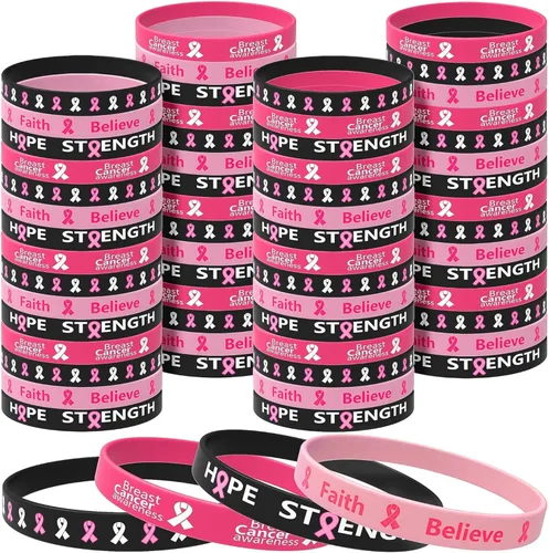 Wehhbtye 60 pulseras de silicona para concientización sobre el cáncer de mama, pulseras unisex de concienciación sobre el cáncer de mama en 4