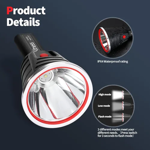 Miniatura 6 de Kitness Foco de mano de alta potencia, linternas LED recargables, reflectores impermeables, superbrillantes, Coon, luces de caza, linterna de K611