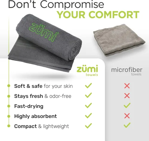 Miniatura 3 de Zumi MINI - Toalla de viaje de campamento 100% algodón, pequeña, ultraligera, de secado rápido, altamente absorbente, suave y suave para la piel