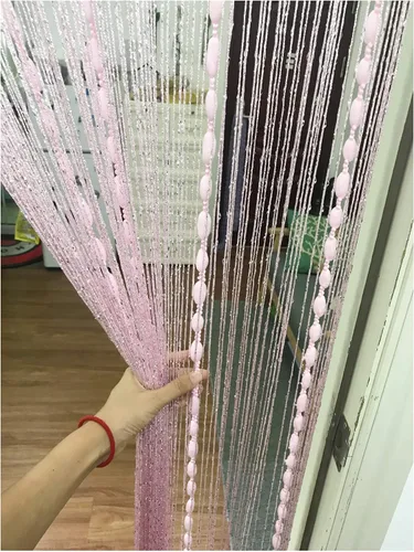 Cortina de cuerda para puerta, hilo plano de cinta plateada con borlas, divisor de habitación, 39 x 79 pulgadas (rosa-estilo 2)