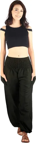 Miniatura 4 de Boho Pants Pantalones harén fluidos de 2 bolsillos para mujer, para yoga, viajes, ropa hippie