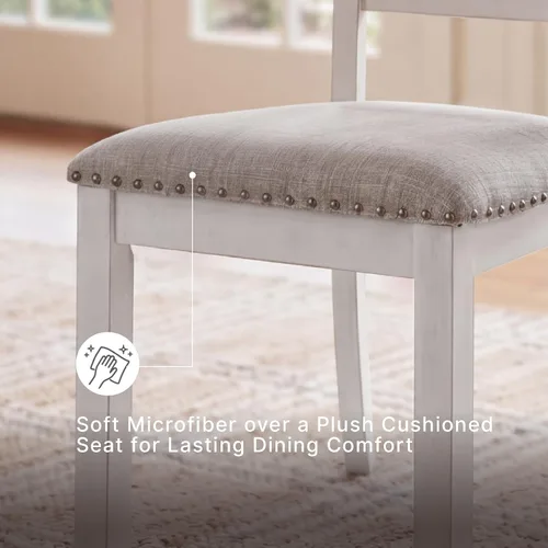 Miniatura 5 de Signature Design by Ashley Robbinsdale - Silla de comedor tapizada casual de madera maciza con ribete de cabeza de clavo, juego de 2, blanco y gris