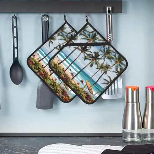 Juego de 2 soportes para ollas resistentes al calor, para cocinar en el microondas, surfista hawaiano en soportes ondulados para ollas para horno,