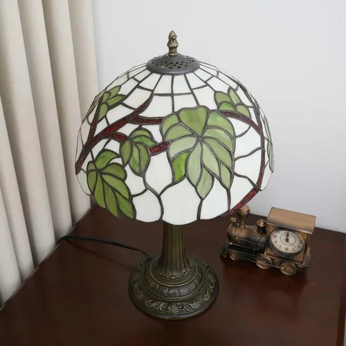 Miniatura 9 de Tiffany - Lámpara de mesa con vitrales de 12 pulgadas, hoja de uva verde, estilo Tiffany, lámpara vintage Nouveau para dormitorio, sala de estar