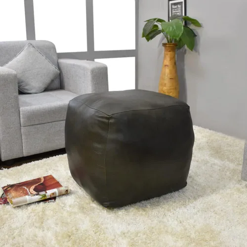 Miniatura 37 de Rugsotic Carpets Puf de cuero de cabra redondo hecho a mano ecológico negro – Puf de forma redonda, 14.0 in x 14.0 in x 14.0 in x 14.0 in, liso