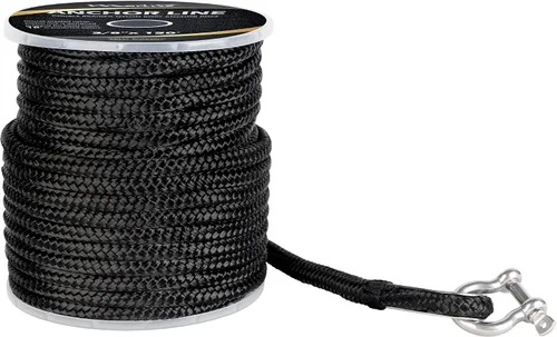 Miniatura 3 de MARINE SYSTEM Made - Cuerda de anclaje de nailon de 3/8 pulgadas, 100 pies, 150 pies, color negro y gris, cuerda de anclaje doble trenzada con dedal
