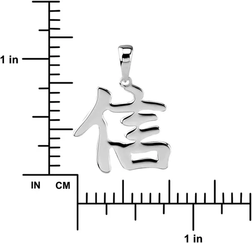 Miniatura 3 de Collar con colgante de carácter chino Kanji de plata de ley, 18 pulgadas, Plata esterlina