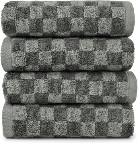 Miniatura 9 de Jacquotha Paquete de 4 toallas de mano suaves, juego de toallas faciales a cuadros verdes para baño, toallas de cocina decorativas de secado rápido
