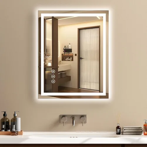 Miniatura 13 de 48x24 Inch LED Bathroom Mirror with Lights, Anti-Fog 3-Color Dimmable Memory Touch Control, Waterproof HD Tempered Glass, Wall Mounted Vanity Mirror