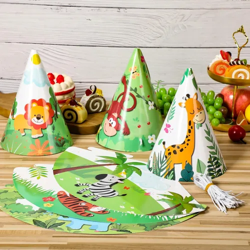 Miniatura 3 de 30 sombreros de fiesta de animales para niños, sombreros de cono de cumpleaños de safari, 6 x 7.87 pulgadas, suministros de fiesta de cumpleaños