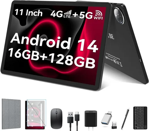 2026 Última tableta de 11 pulgadas, tabletas Android 14 con 16 GB de RAM 128 GB ROM 1TB Expand, tableta 4G dual con teclado para T-Mobile, batería