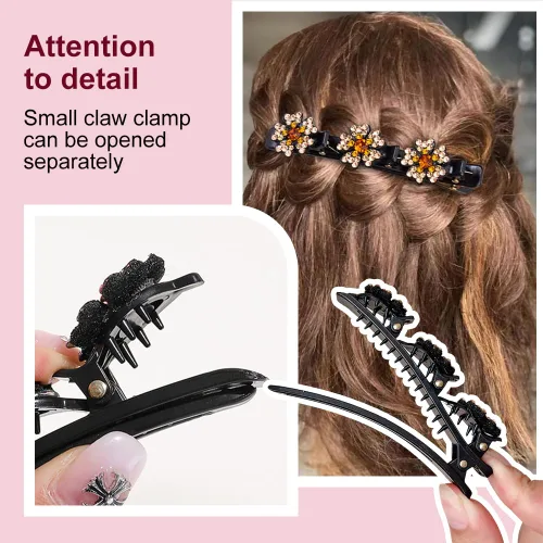 Miniatura 5 de 2 pinzas para el cabello trenzadas con piedra de cristal brillante, accesorios de cabello para mujer para corte de peinado, pinzas de pelo trenzadas