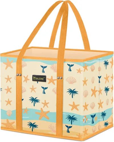 Miniatura 18 de BALEINE Paquete de 3 bolsas reutilizables para comestibles, bolsas de compras plegables para comestibles con parte inferior reforzada y asas