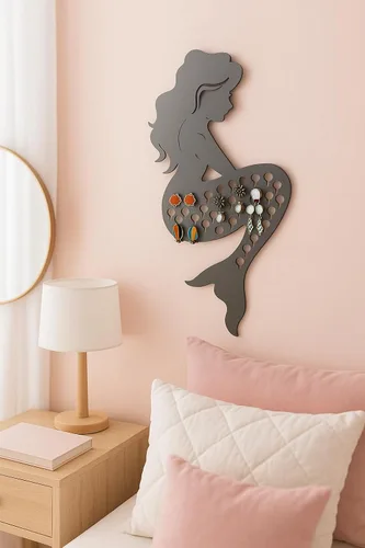 Miniatura 6 de Mango Steam Organizador de joyas y aretes de pared de perfil delgado (sirena, negro)