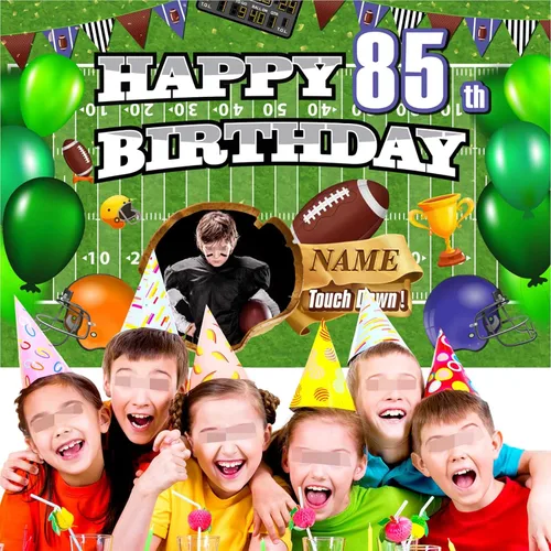 Miniatura 5 de Cartel de decoración de cumpleaños número 85 con temática de fútbol – Cartel de tela personalizado para suministros de fiesta de cumpleaños 85