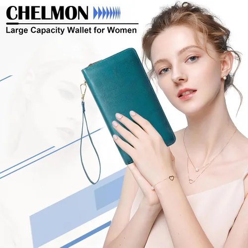 Miniatura 25 de Chelmon - Monedero para mujer de cuero genuino con bloqueo de señal RFID, para tarjetas de crédito