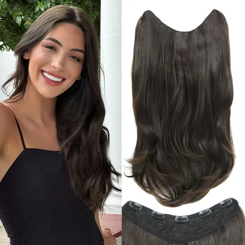 Miniatura 7 de Extensiones de cabello con clip en forma de U, 1 unidad, extensiones de cabello negro de 20 pulgadas, extensiones de cabello de fibra sintética