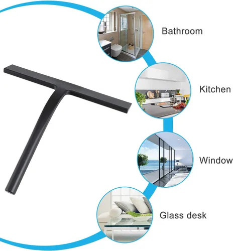Miniatura 5 de Escobilla de ducha de silicona, color negro, 9 pulgadas Todo-propósito, para la puerta de cristal de la ducha, con el gancho, herramienta