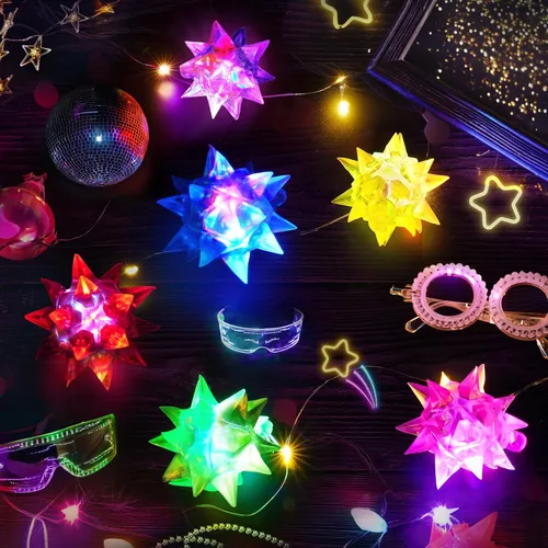 Miniatura 6 de HONLYNE 24 piezas de collares de estrella de cristal parpadeantes, collares brillantes a granel, collares LED que brillan en la oscuridad para niños
