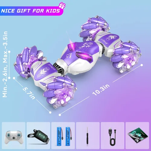 Miniatura 7 de Coche de Acrobacias RC con Detección de Gestos, 4WD Controlado a Mano 2.4GHz Coches de Derrape de Control Remoto para Niños Niñas Edad 6-8-12