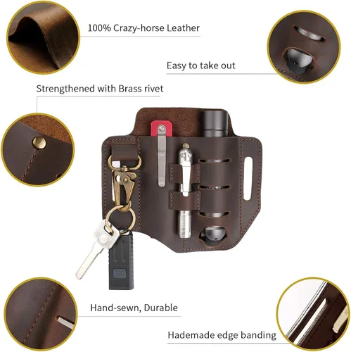 Miniatura 3 de Funda de cuero EDC, organizador de bolsillo de cuero multiherramienta