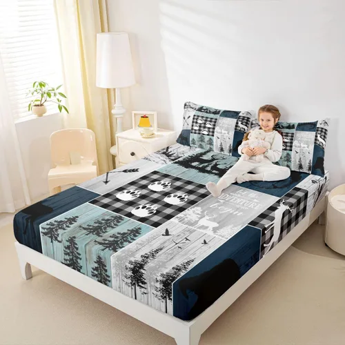 Miniatura 21 de Erosebridal Sábana bajera con temática de pesca, juego de ropa de cama rústica de granja tamaño individual para niños, adolescentes y adultos, ropa