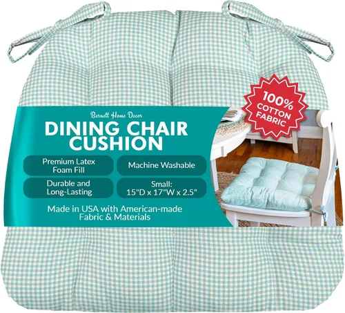 Miniatura 22 de Barnett Home Decor Ticking Stripe Berlin Blue - Almohadilla para silla de comedor con lazos, tamaño mediano 18, relleno de espuma de látex, lavable