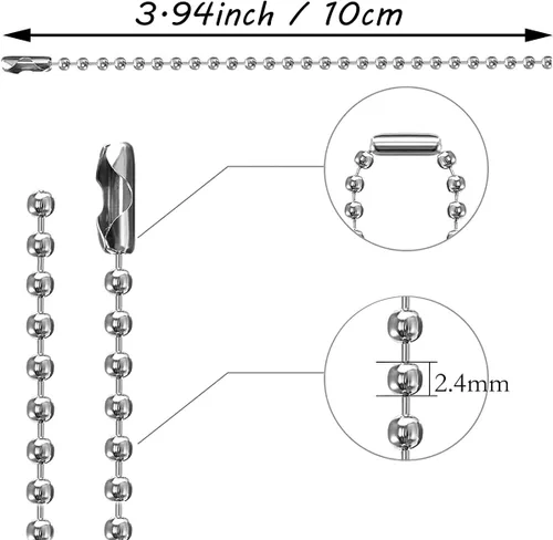 Miniatura 2 de H&W 100 cadenas de cuentas de 4 pulgadas con cierre de conector, cadena de bola de acero inoxidable, llavero de cadena de bolas de acero inoxidable