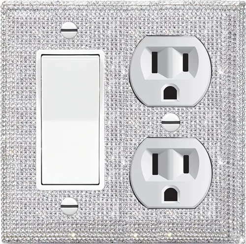 Cubiertas de enchufes con diamantes de imitación brillantes plateados, placas de pared para cubrir interruptores de luz, placas decorativas para