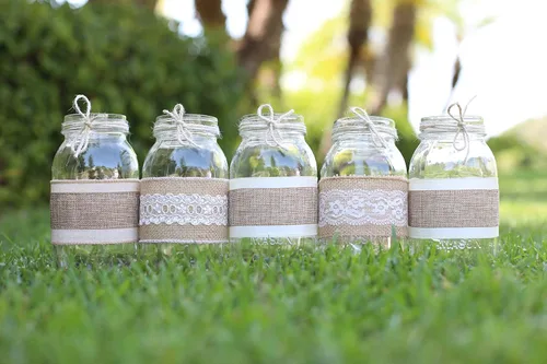 Set of 12 Burlap and Lace Sleeves for Mason Jars, Sleeves and Twine ONLY, Jars NOT Included, Burlap Mason Jar Wraps, Shabby Chic Centerpieces for