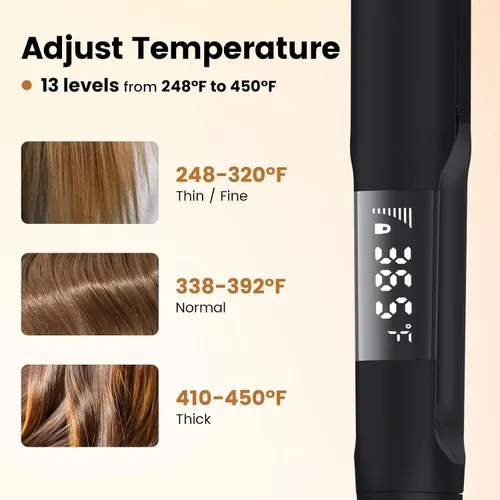 Miniatura 4 de PRITECH Plancha plana 2 en 1, plancha plana de titanio con iones negativos, temperatura ajustable (248℉-450℉) y apagado automático (negro)