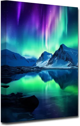 Miniatura 7 de LZIMU Aurora Borealis - Arte de pared, decoración de baño, bosque y montaña, lienzo con marco (Aurora-1, 12.00 x 18.00 pulgadas)