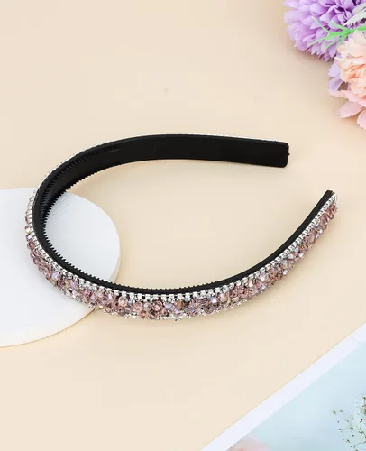 Miniatura 6 de Wecoe Diadema rosa con diamantes de imitación para mujer, diadema de peine con dientes, banda para la cabeza con cuentas brillantes, antideslizante