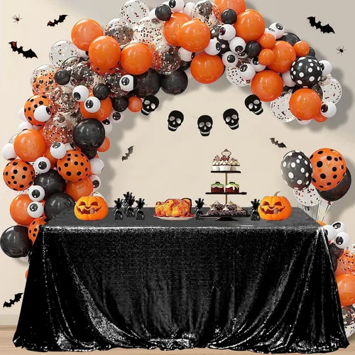 Miniatura 96 de Manteles redondos de lentejuelas negros para fiestas, de 121,9 cm, mantel redondo de purpurina ajustado, pequeño, lindo y dulce, para boda