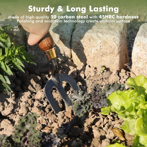 Miniatura 3 de RESTMO Tenedor de mano de jardinería resistente, tenedor de mano grueso para plantar o quitar plantas, girar el suelo, desmalezar y cultivar