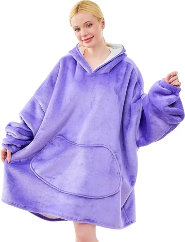 Miniatura 13 de Moinlizy - Sudadera con capucha tipo manta extragrande, portátil con capucha y bolsillo, de grueso sherpa, para mujeres y hombres adultos