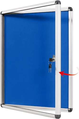 SWANCROWN - Tablero de anuncios con cerradura a prueba de manipulaciones y cerrado para hogar, oficina y escuela, montado en la pared, de tela azul,