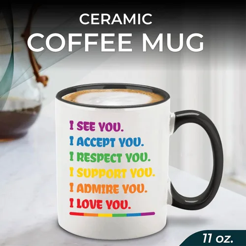 Miniatura 2 de shop4ever Taza de café de cerámica con texto en inglés "I See Accept Support Admire Love You Rainbow LGBTQ Pride Gift Idea de regalo de 11 onzas