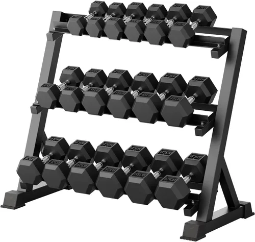 Miniatura 48 de RitFit Juego de mancuernas hexagonales con revestimiento de goma de 5 a 780 libras con estante para gimnasio en casa, entrenamiento de fuerza